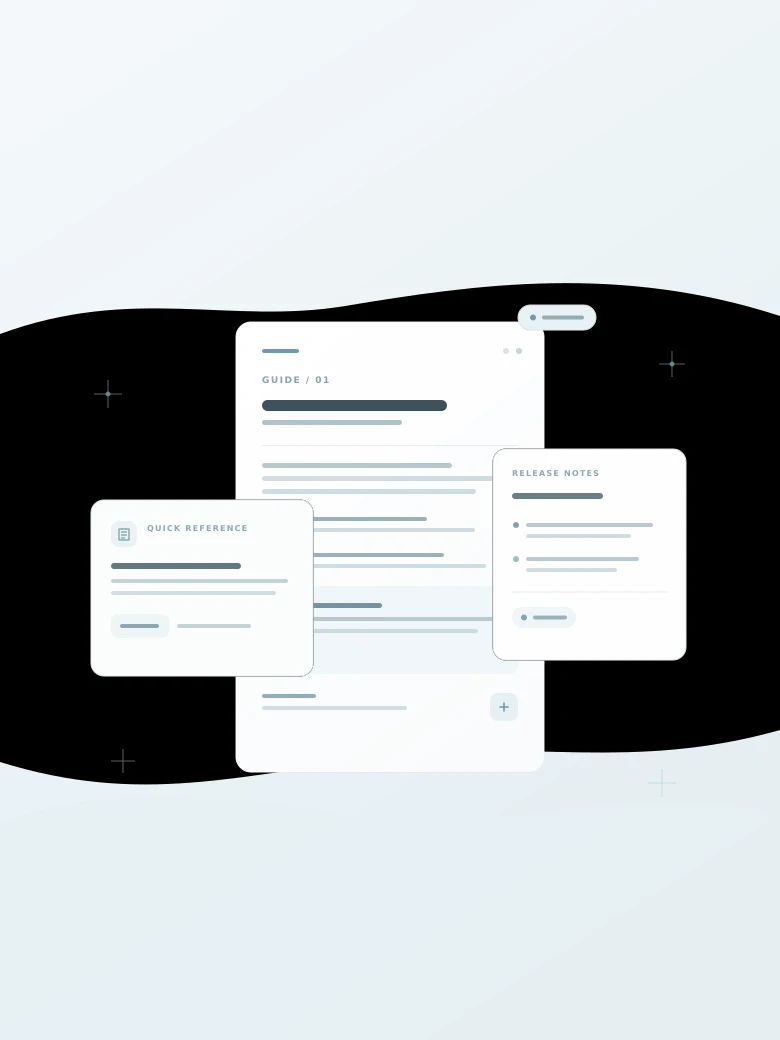 Clean documentation panels for guides, quick reference, and release notes
