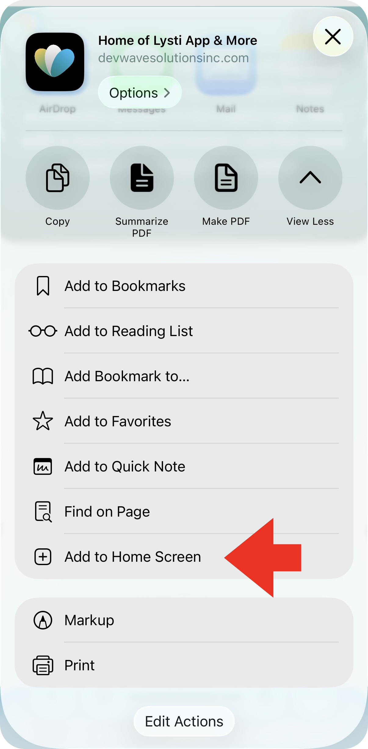 iPhone showing Add to Home Screen option
